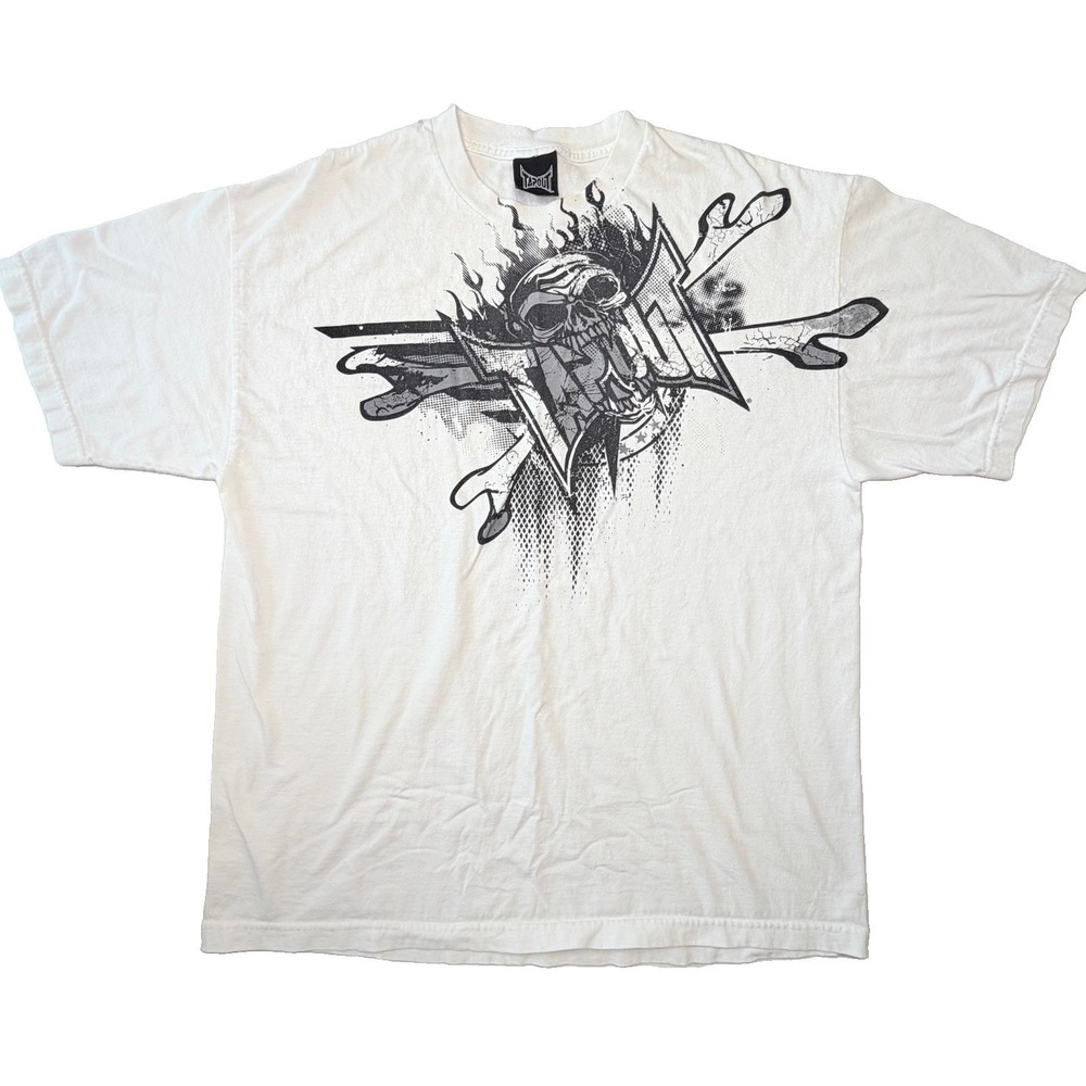 Y2K Tapout Skull Graphic T Shirt Men's XL White MMA Grunge Streetwear Goth